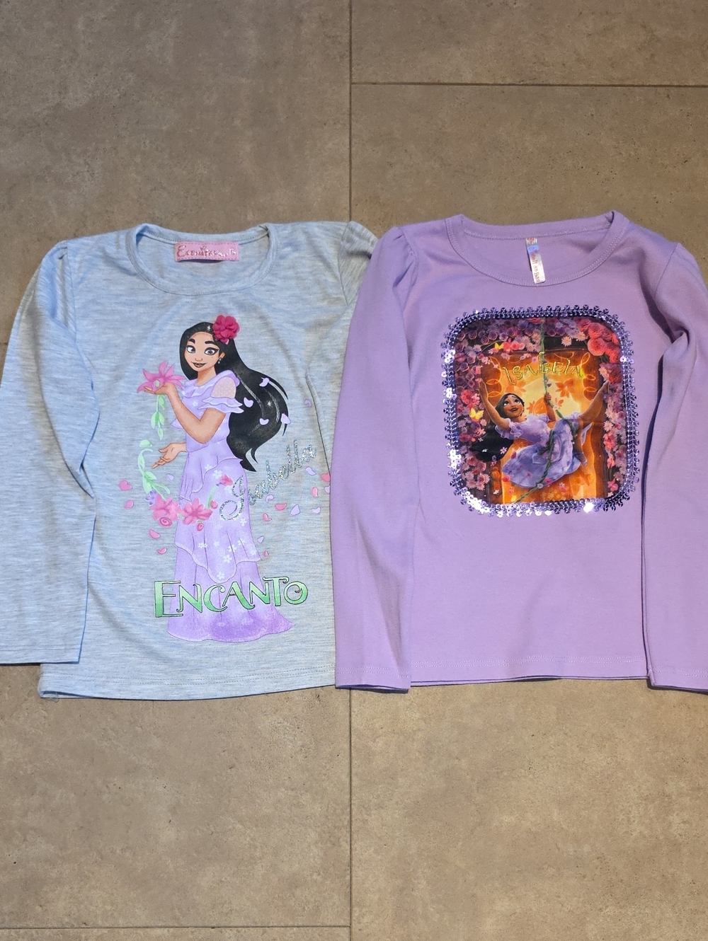 Disney Girl's Long Sleeve Encanto Isabella Tops - Lavender & Light Gray. Size 8